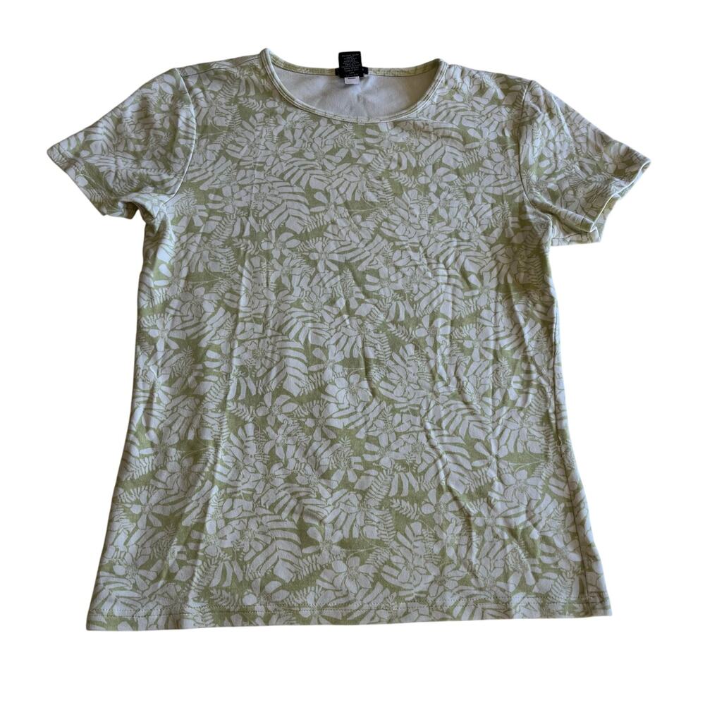 Vtg Y2K 2000s Light Green Graphic Leaf Print Baby Tee Size M Boho Forest Goblin